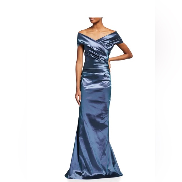 Ricki Freeman Off-Shoulder Ruched Taffeta Gown Size 2 - Picture 1 of 10